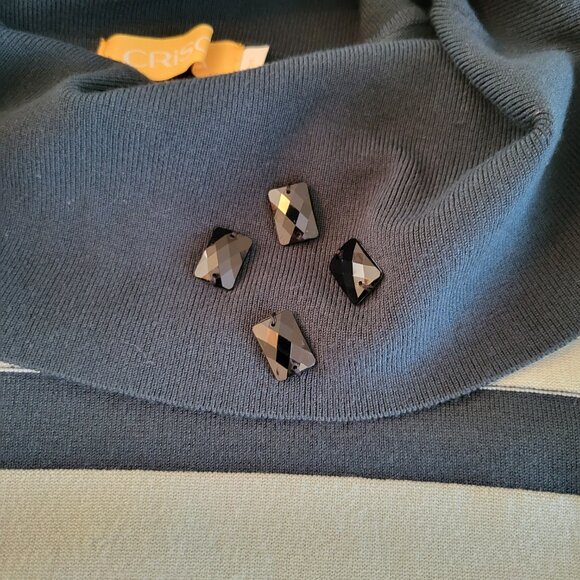 Crisca Forest Green Stripe Sweater Cowl Neck Size Small EUC Embellished - Picture 7 of 9